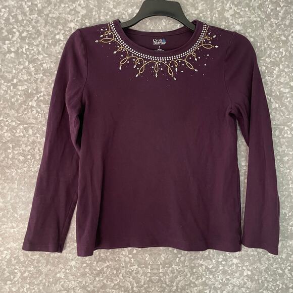 Croft & Barrow Purple Holiday Trim Long Sleeve Tee - Size Small - Christmas Top - Picture 1 of 5